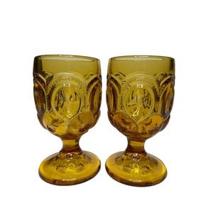 Vintage L.E. Smith Moon & Stars Amber Goblets (set‎ of 2)
